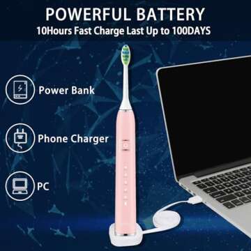 7AM2M Ultrasonic Electric Toothbrush - 5 Modes & 90 Days Battery