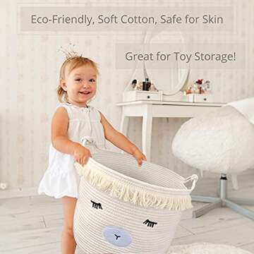Woven Baby Basket for Nursery - Cute Lamb Baby Laundry Basket for Blankets, Stuffed Animal Toy Baske...
