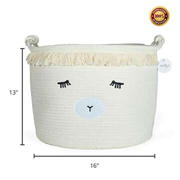 Woven Baby Basket for Nursery - Cute Lamb Baby Laundry Basket for Blankets, Stuffed Animal Toy Basket Storage with Handles, Large Decorative Baby Hamper Basket for Organizing Baby Shower