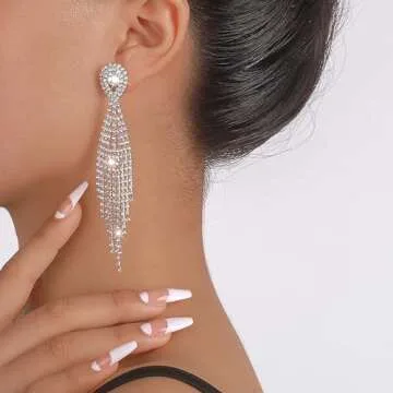 Mintolex Boho Rhinestone Long Tassel Earrings for Women