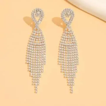 Mintolex Boho Rhinestone Long Tassel Earrings for Women