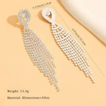 Mintolex Boho Rhinestone Long Tassel Earrings for Women