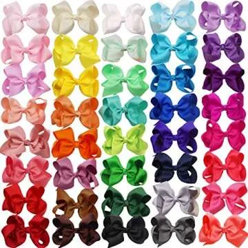 40 Colors Hair Bows for Girls 4.5inch Boutique Grosgrain Ribbon Bows Alligator Hair Clips Hair Acces...