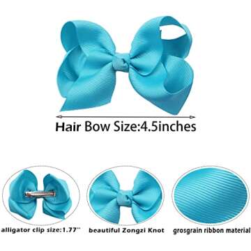 40 Colors Hair Bows for Girls 4.5inch Boutique Grosgrain Ribbon Bows Alligator Hair Clips Hair Accessories for Baby Girls Toddlers Kids Children Teens
