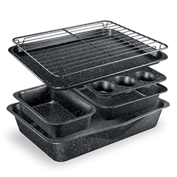 Granitestone Black 6 Pc Stackable Nonstick Bakeware Set With Oven Pans, Baking Sheet, Wire Rack - Co...
