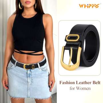 WHIPPY Women Leather Belts for Jeans Pants Ladies Simple Casual Belts with Solid Pin Buckle C-Black ...