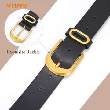 WHIPPY Women Leather Belts for Jeans Pants Ladies Simple Casual Belts with Solid Pin Buckle C-Black M