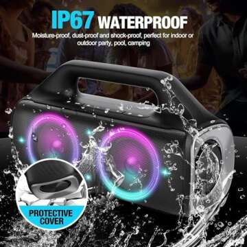 YIER Portable Bluetooth Speakers, 80W Peak Wireless Outdoor Speaker with Subwoofer, Deep Bass, IP67 Waterproof, 100dB Loud Party Speakers for Camping, Beach, Garage