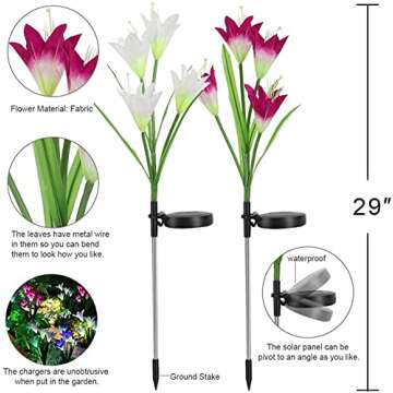 Outdoor Solar Lights – Decorative LED Flowers – Pack of 2 Solar Lilies Patio Décor – Purple & White Solar Powered Garden Decoration Lights -Backyard Lighting – Waterproof Lily Flower (Lily Flower)