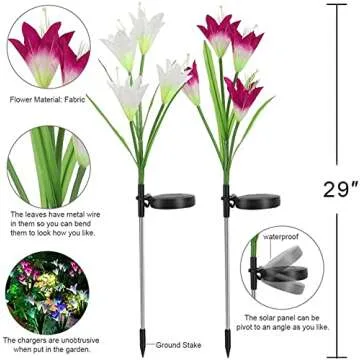 Outdoor Solar Lights – Decorative LED Flowers – Pack of 2 Solar Lilies Patio Décor – Purple & White Solar Powered Garden Decoration Lights -Backyard Lighting – Waterproof Lily Flower (Lily Flower)