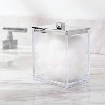 mDesign Plastic Rectangle Apothecary Canister - Organizer for Bathroom Vanity Countertop Shelf Decor - Holds Cotton Swabs, Soap, Makeup, Bath Salts - 2 Pack- Lumiere Collection - Clear/Chrome