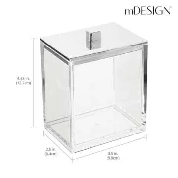 mDesign Plastic Rectangle Apothecary Canister - Organizer for Bathroom Vanity Countertop Shelf Decor - Holds Cotton Swabs, Soap, Makeup, Bath Salts - 2 Pack- Lumiere Collection - Clear/Chrome