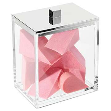 mDesign Plastic Rectangle Apothecary Canister - Organizer for Bathroom Vanity Countertop Shelf Decor - Holds Cotton Swabs, Soap, Makeup, Bath Salts - 2 Pack- Lumiere Collection - Clear/Chrome