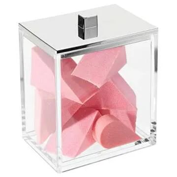 mDesign Plastic Rectangle Apothecary Canister - Organizer for Bathroom Vanity Countertop Shelf Decor - Holds Cotton Swabs, Soap, Makeup, Bath Salts - 2 Pack- Lumiere Collection - Clear/Chrome