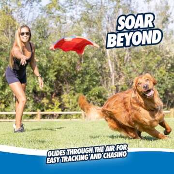 Chuckit! Flying Squirrel Fetch Dog Toy - Water Floating Flyer - Soft and Durable Polyester Canvas Construction - For Medium Dogs - Size Medium - 9.5-inch Diameter - Pack of 1 - Orange and Blue