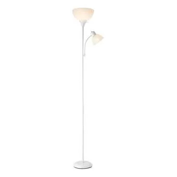Globe Electric 67136 72" Torchiere Floor Lamp + Adjustable Reading Light, Matte White, Frosted Plastic Shade, 3-Step Rotary Switch on Socket, Living Room Décor, Reading Light, Home Essentials