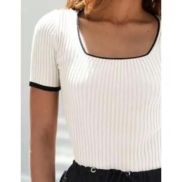 ZESICA Women's Short Sleeve Color Block Cropped Top