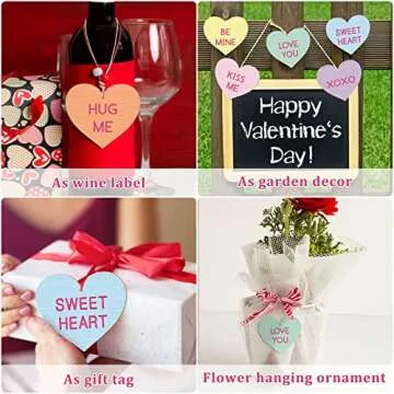 Whaline 36Pcs Wooden Heart Ornaments for Valentine's Day