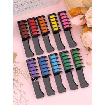 Kalolary 10 Color Temporary Hair Chalk Comb Set, Washable Hair Dye for Girls Kids Gifts on Birthday Cosplay Party for Age 4 5 6 7 8 9 10 12 13