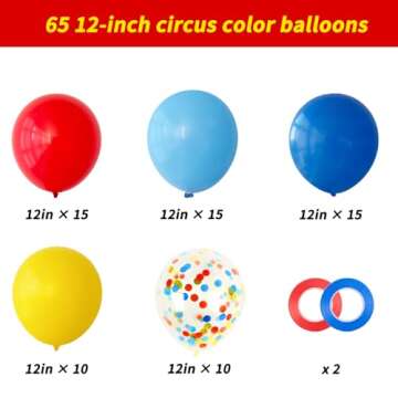 RUBFAC 65pcs Carnival Circus Balloon Kit for Birthday Parties