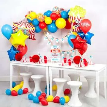 RUBFAC 65pcs Carnival Circus Balloon Kit for Birthday Parties
