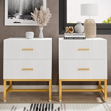Tribesigns 2-Drawer Nightstand Set of 2, Modern Fluted Night Stands Bed Side Table with Storage, Woo...