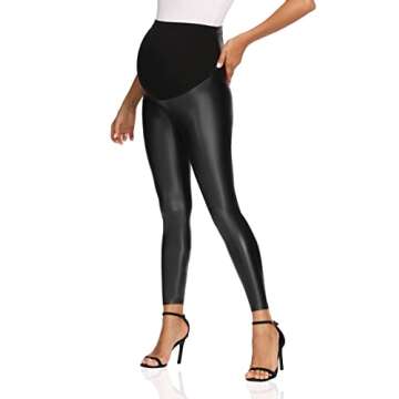 V VOCNI Womens Faux Leather Maternity Leggings for Comfort