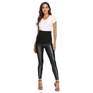 V VOCNI Womens Faux Leather Maternity Leggings for Comfort