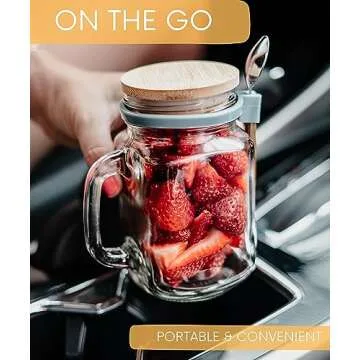 Overnight Oats Containers with Lids - 2 Pack Mason Jars 16 oz with lids - Glass Meal Prep Containers for Oats Overnight & Chia Pudding - Yogurt Parfait Cups with Lids or Salad Dressing Container to Go