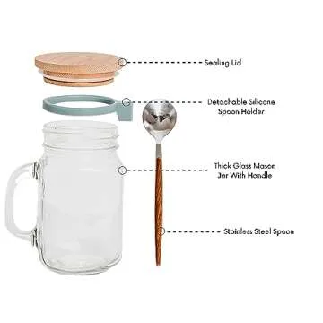 Overnight Oats Containers with Lids - 2 Pack Mason Jars 16 oz with lids - Glass Meal Prep Containers for Oats Overnight & Chia Pudding - Yogurt Parfait Cups with Lids or Salad Dressing Container to Go