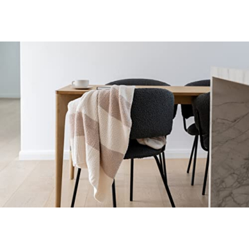 DLUXEV Luxurious Super Soft Throw Blanket, Fluffy Cozy Taupe Tan Blanket for Bed, Knit Lightweight Comfy Texture, Chic Stripped Throw for Sofa/Couch, Gift for Women, Beige & Cream Waffle 50"x60"