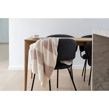 DLUXEV Luxurious Super Soft Throw Blanket, Fluffy Cozy Taupe Tan Blanket for Bed, Knit Lightweight Comfy Texture, Chic Stripped Throw for Sofa/Couch, Gift for Women, Beige & Cream Waffle 50"x60"