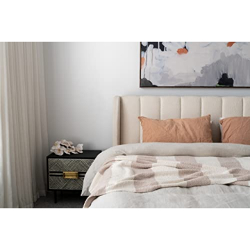 DLUXEV Luxurious Super Soft Throw Blanket, Fluffy Cozy Taupe Tan Blanket for Bed, Knit Lightweight Comfy Texture, Chic Stripped Throw for Sofa/Couch, Gift for Women, Beige & Cream Waffle 50"x60"