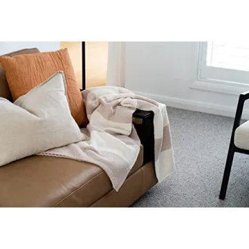 DLUXEV Luxurious Super Soft Throw Blanket, Fluffy Cozy Taupe Tan Blanket for Bed, Knit Lightweight Comfy Texture, Chic Stripped Throw for Sofa/Couch, Gift for Women, Beige & Cream Waffle 50"x60"