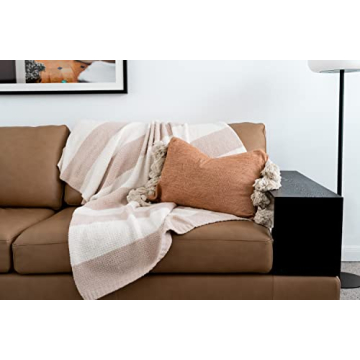 DLUXEV Luxurious Super Soft Throw Blanket, Fluffy Cozy Taupe Tan Blanket for Bed, Knit Lightweight Comfy Texture, Chic Stripped Throw for Sofa/Couch, Gift for Women, Beige & Cream Waffle 50"x60"