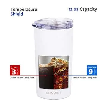SUNWILL Double Wall Coffee Cup, Insulated Coffee Mug Stainless Steel Slim Travel Tumbler Mini 12oz, Snow