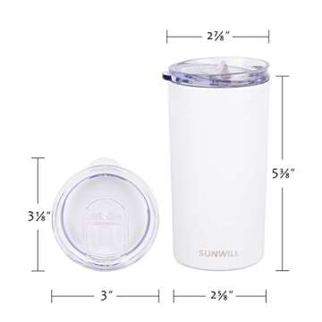 SUNWILL Double Wall Coffee Cup, Insulated Coffee Mug Stainless Steel Slim Travel Tumbler Mini 12oz, Snow