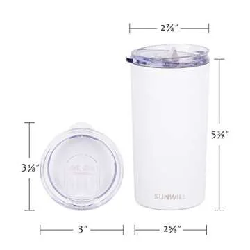 SUNWILL Double Wall Coffee Cup, Insulated Coffee Mug Stainless Steel Slim Travel Tumbler Mini 12oz, Snow