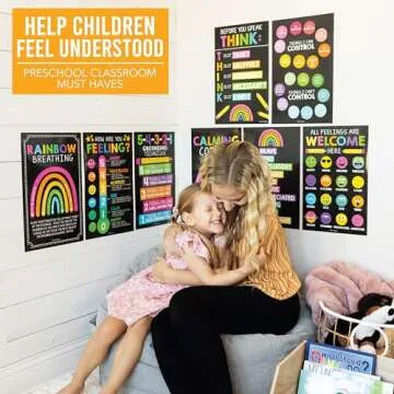 8 Calming Corner Posters For Classroom Must Haves For Teachers - 11x17" Calm Down Corner Supplies, Feelings Chart For Kids Ages 4-8, Toddler Emotions Chart, Chalkboard Classroom Decor