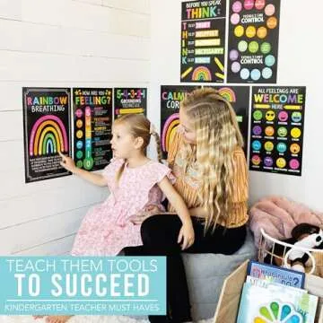 8 Calming Corner Posters For Classroom Must Haves For Teachers - 11x17" Calm Down Corner Supplies, Feelings Chart For Kids Ages 4-8, Toddler Emotions Chart, Chalkboard Classroom Decor