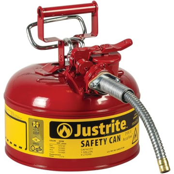 Justrite 1 Gallon Type II Red Safety Gas Can for Gasoline with Flame Arrester, Self-Closing Lid, and...