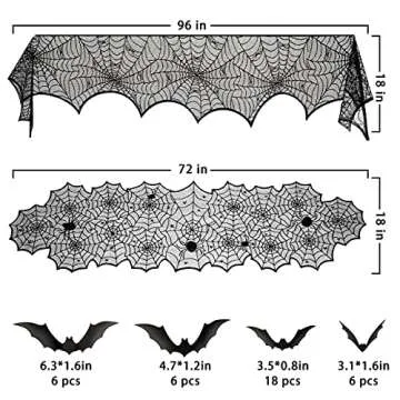 Halloween Decorations Indoor Set, Halloween Decor Bundle for Home, Party, Kitchen, Spider Web Table Runners & Halloween Banner & Mantel Scarf & 36 PCS 3D Bat Sticker, Spooky Home Decor