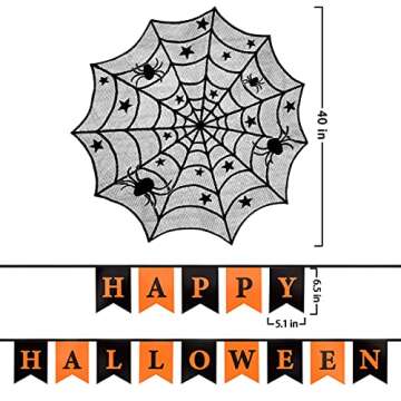 Halloween Decorations Indoor Set, Halloween Decor Bundle for Home, Party, Kitchen, Spider Web Table Runners & Halloween Banner & Mantel Scarf & 36 PCS 3D Bat Sticker, Spooky Home Decor