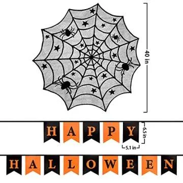 Halloween Decorations Indoor Set, Halloween Decor Bundle for Home, Party, Kitchen, Spider Web Table Runners & Halloween Banner & Mantel Scarf & 36 PCS 3D Bat Sticker, Spooky Home Decor