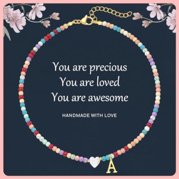 JUNYANGY Initial Necklaces for Women,Colorful Beaded Choker Necklaces for Women Gifts Bohemian Lette...