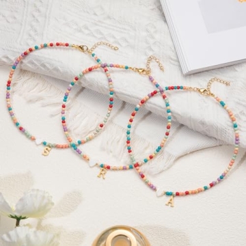 JUNYANGY Initial Necklaces for Women,Colorful Beaded Choker Necklaces for Women Gifts Bohemian Letter Choker Necklace Jewelry for Women Birthday Gifts