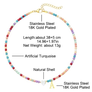 JUNYANGY Initial Necklaces for Women,Colorful Beaded Choker Necklaces for Women Gifts Bohemian Letter Choker Necklace Jewelry for Women Birthday Gifts