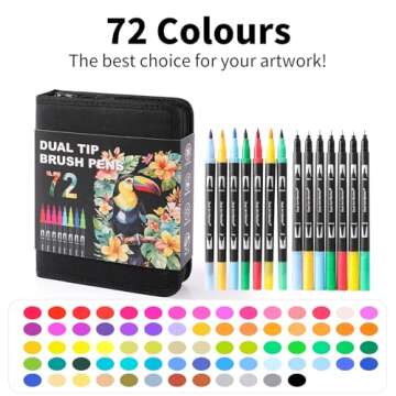 TOSHARE Double Brush Marker Pens, 72 Colors Art Markers Set with Fine Tip and Brush Tip for Kids Adu...