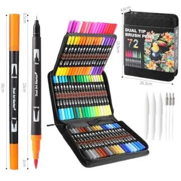 TOSHARE Double Brush Marker Pens, 72 Colors Art Markers Set with Fine Tip and Brush Tip for Kids Adult Coloring Book Hand Lettering Calligraphy Drawing Art Supplies Kit