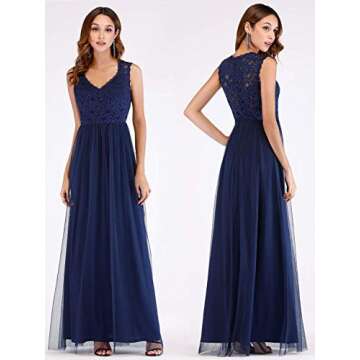Women's V-Neck Sleeveless Evening Party Bridesmaid Dress Navy US16